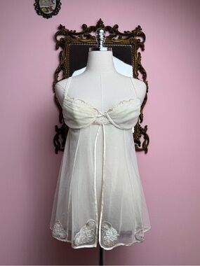 Victoria's Secret Babydoll y2k Cream Micro Mesh Nightie 34B